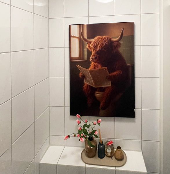 Customer photo: Scottish Highlander on the Toilet by But First Framing, on ArtFrame