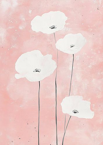 Poppies White Pink Watercolour Flowers