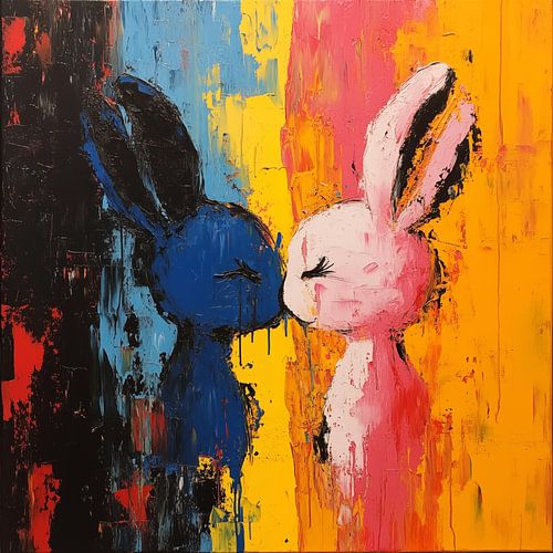 Kussende konijnen kleurrijk