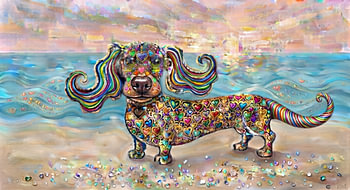 Un chien avec un cœur sur la plage