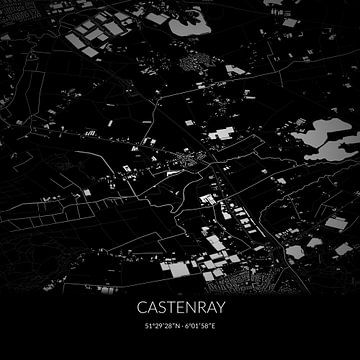 Zwart-witte landkaart van Castenray, Limburg. van Rezona