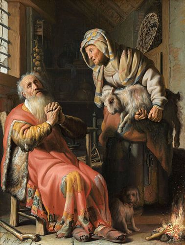 Rembrandt van Rijn.  Tobit en Anna met het bokje