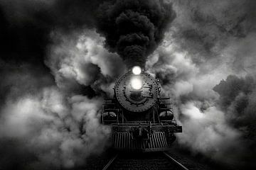 Stoomlocomotief in de mist van het verleden van Poster Art Shop