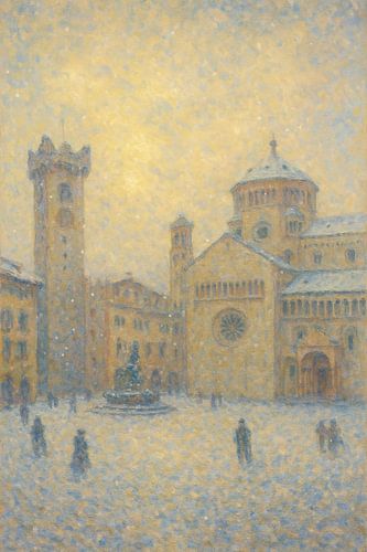 Sneeuwval boven Trento - Een op Monet geïnspireerd kathedraalplein