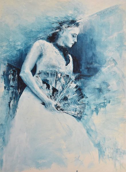 Flamenco in blue, dancer Spanish dance with fan by Jos van de Venne