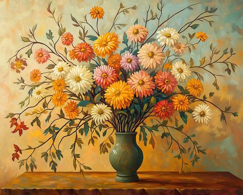 Golden Bouquet on Table by Eye catching paintings