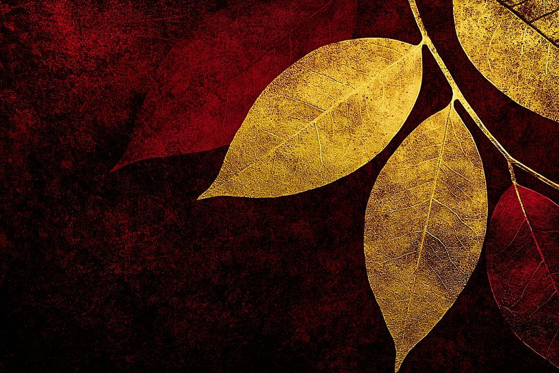 Feuilles d'or sur fond rouge par Imperial Art House