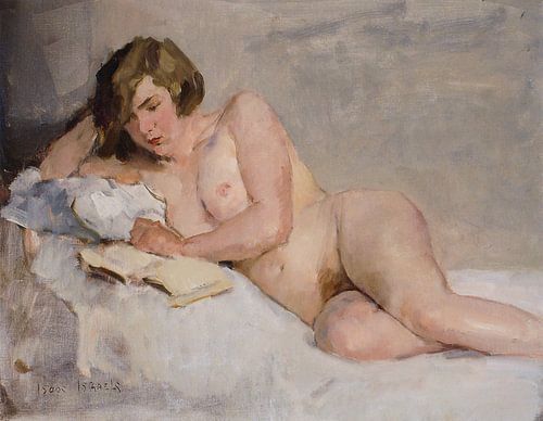Reading Nude on Bed | Painting by Isaac Israels | Nude painting