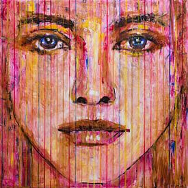 Painting portrait woman pink gold modern style by Anja Namink - Paintings