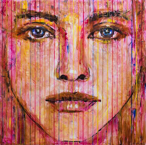 Painting portrait woman pink gold modern style by Anja Namink - Paintings