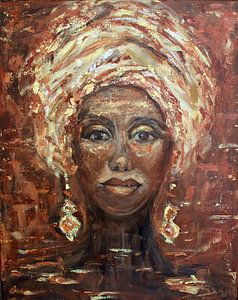 Peinture abstraite d'une femme africaine sur Mieke Daenen