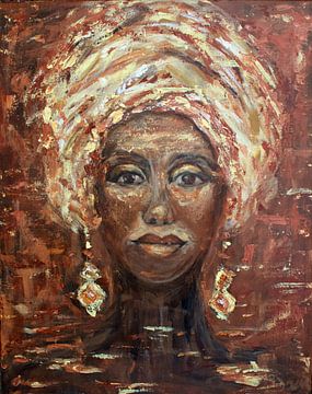 Abstract painting of an African woman by Mieke Daenen