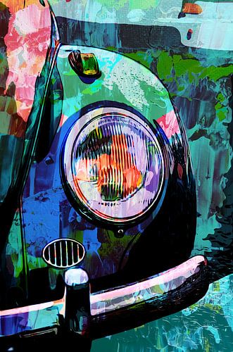 Volkswagen Beetle oldtimer car in mixedmedia style