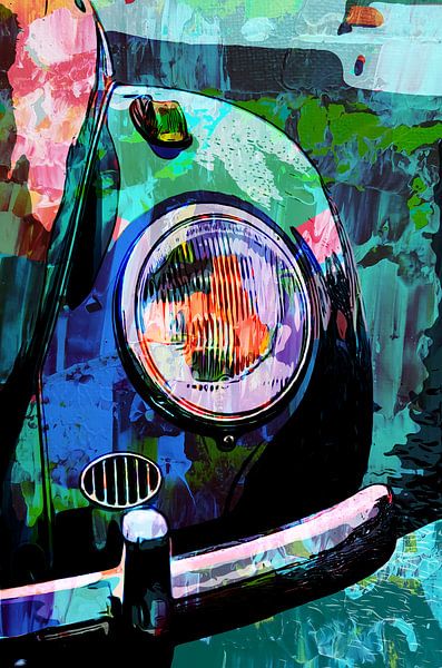 Volkswagen Kever oldtimer auto in mixedmedia stijl van The Art Kroep