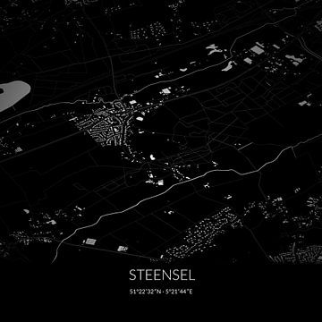 Zwart-witte landkaart van Steensel, Noord-Brabant. van Rezona