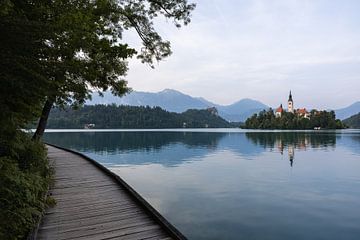 Lake Bled from the boardwalk by OCEANVOLTA