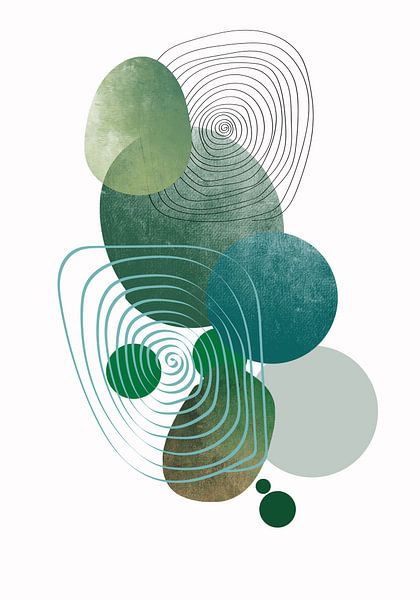 Painting of blue circles in bohemian style. by Bianca van Dijk