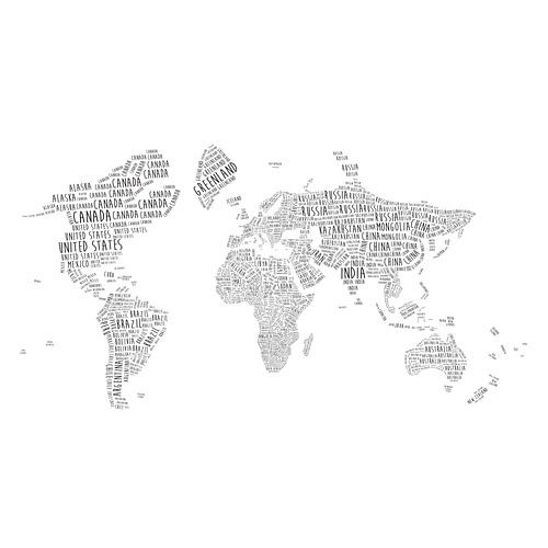Typographic World Map Wall Circle | In English