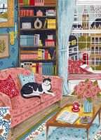 Cat on sofa in London pastel colours