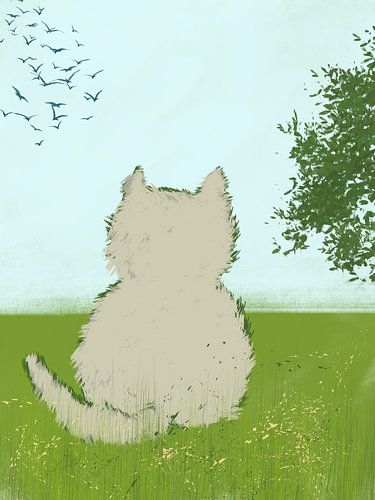 cat, bird watching, spring by Keserű Collective