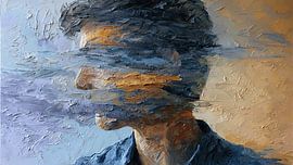 Abstracte bewegende portretfoto met een gestructureerde acrylstroom en een zachte pastelkleurige achtergrond van Aden Pink Studio