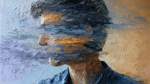 Portrait abstrait en mouvement avec un flux d'acrylique texturé et un fond aux couleurs pastel douces