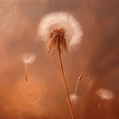 Één wens: Solitaire paardenbloem op koperen achtergrond