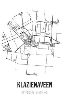 Klazienaveen (Drenthe) | Carte | Noir et blanc sur Rezona