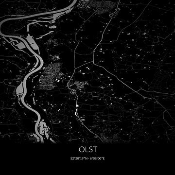 Zwart-witte landkaart van Olst, Overijssel. van Rezona