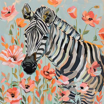 Zebra met bloemen van Poster Art Shop