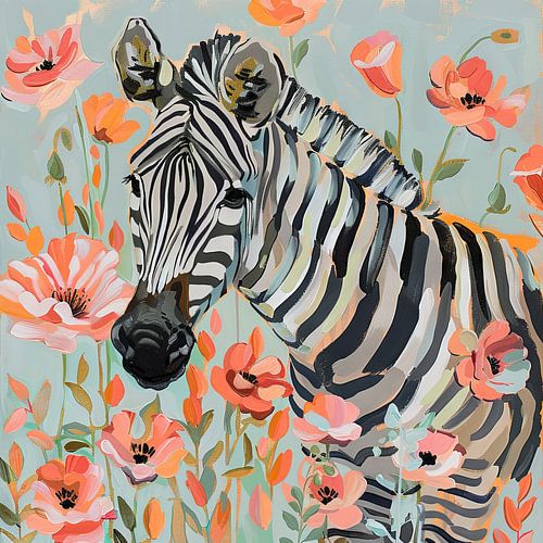Zebra mit Blumen von Poster Art Shop