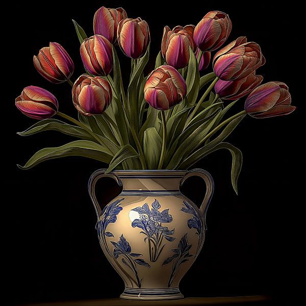 Purple and orange tulips by Rene Ladenius Digital Art