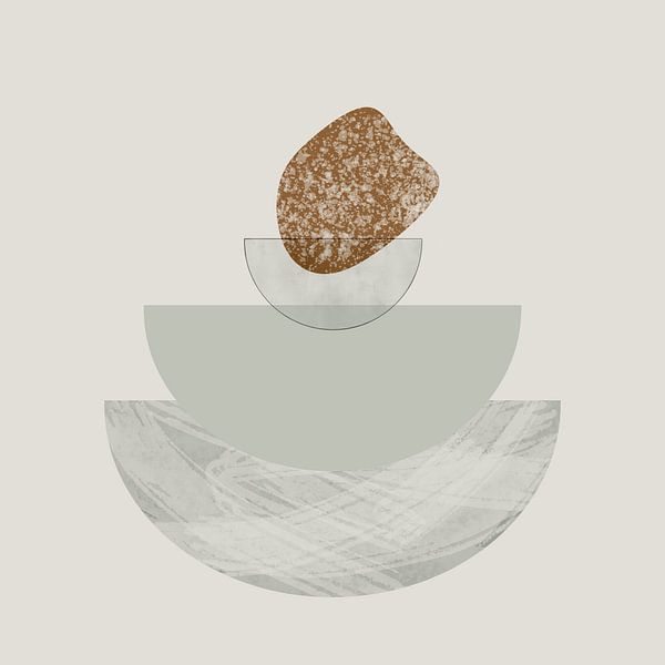 Abstract artwork with semicircular shapes and textures in sage green and beige tones by Imaginative