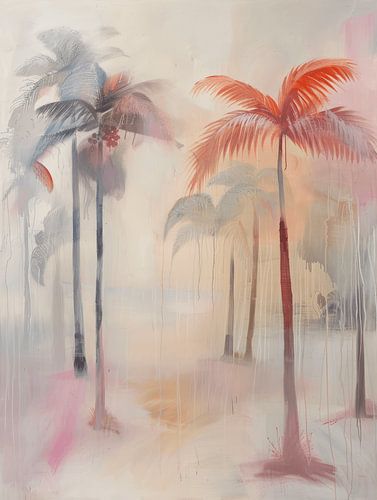 Paysage tropical avec palmiers aux couleurs pastel