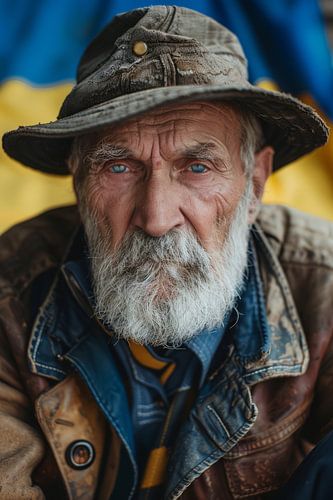 AI portrait with colours of Ukrainian flag