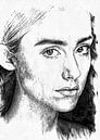 Portret - jonge vrouw potloodtekening in zwart-wit van KalliDesignShop thumbnail