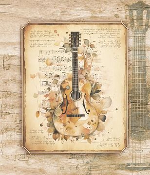Gitaar. Vintage kunst in antieke stijl voor gitaristen & gitaarmuziek fans van SergeivoArt