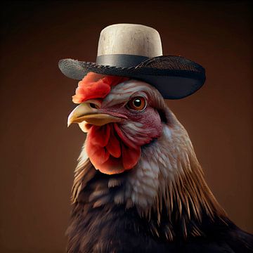 Stately portrait of a Rooster with hat. Part 13 by Maarten Knops