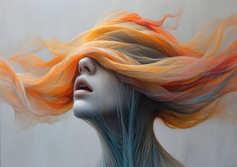Weiblich Orange Rot | Mandarine Kaskade von Kunst Laune