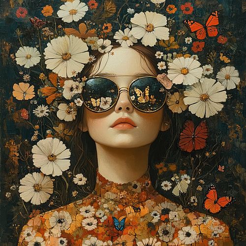 Flowers Girl | Butterfly Woman by Eye catching paintings
