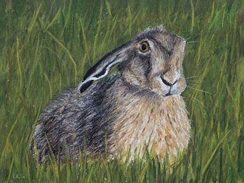 Hase in grün, Ölpastell