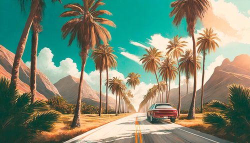 Palmbomen met weg naar het strand