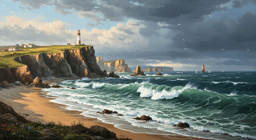 Peinture à l'huile côtière dramatique, photographie d'art réaliste par Kimita Jennaira