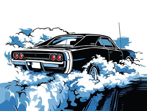 Retro zwart muscle car achterkant pop art portret