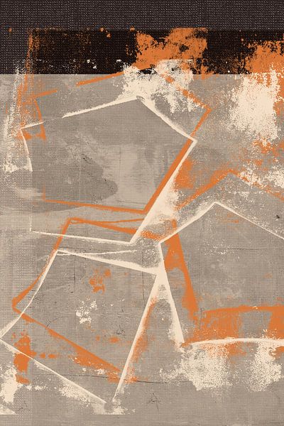 Geometrische Formen in gebranntem Orange und Creme auf braunem Leinenlook. von Dina Dankers