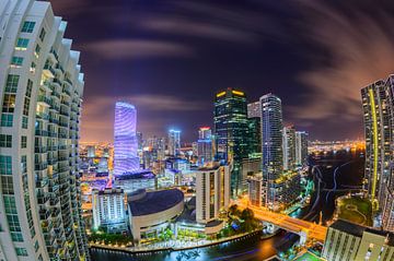 Miami Downtown Skyline in Fisheye by Mark den Hartog