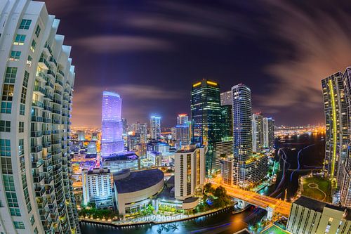 Miami Downtown Skyline in Fisheye by Mark den Hartog