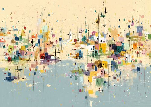 Stadt und Wasser | Schwimmende Farbblockstadt von Moderne Kollektion