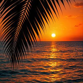 Ocean Sunset with Palm Silhouette by Markus Gann
