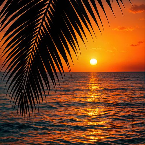 Ocean Sunset with Palm Silhouette